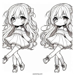 Chibi Girl With Flowing Hair, Short Dress, And Knee High Socks