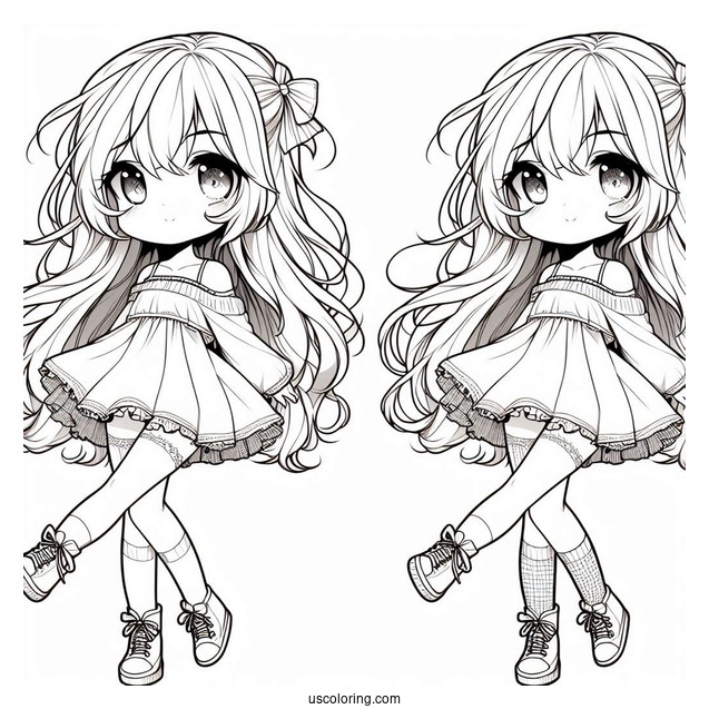 Chibi Girl With Flowing Hair, Short Dress, And Knee High Socks