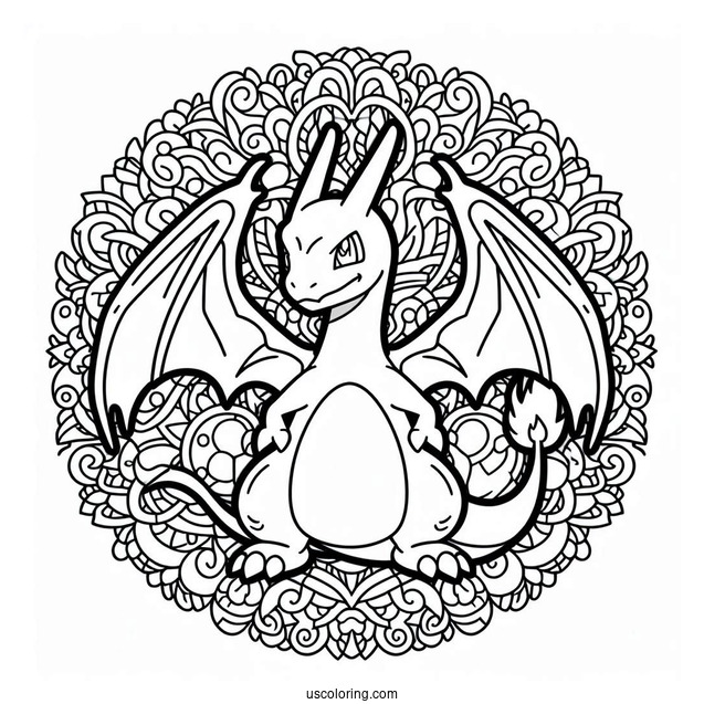 Coloring Page of Charizard Mandala