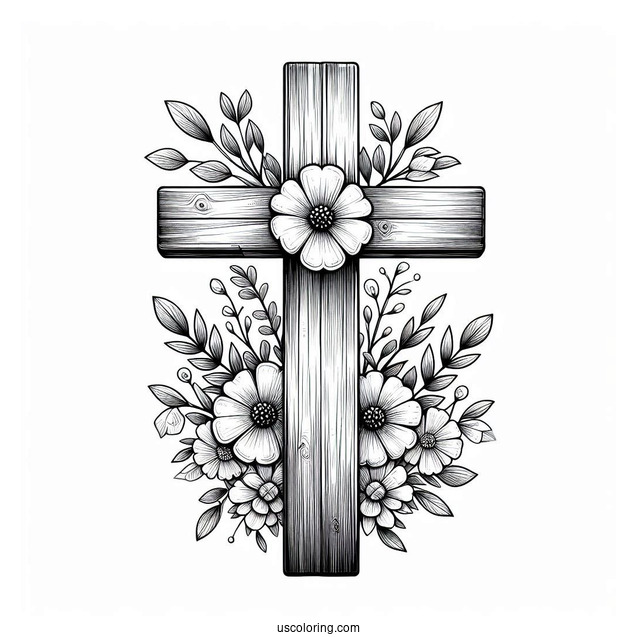 Wooden Easter Cross With Flowers