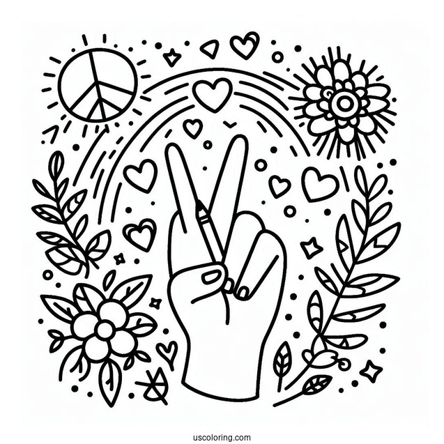 Easy Peace Coloring Page Sign To Color For Kids