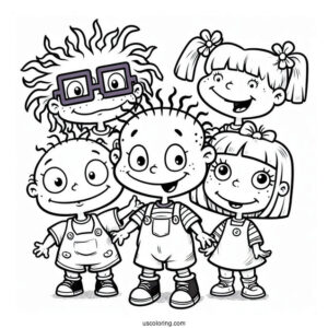 Rugrats Coloring Page Of Chuckie, Tommy, Philip, Lilian, Angelika, And Susie