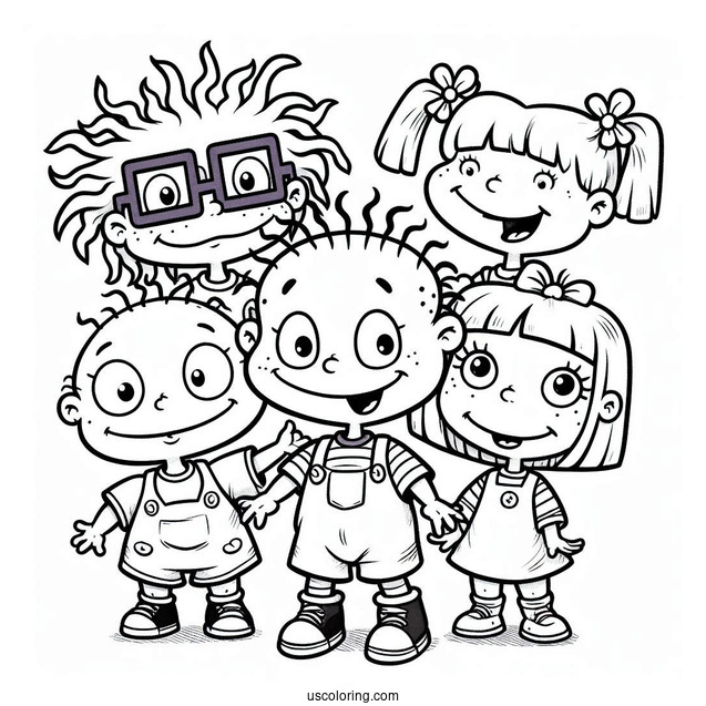 Rugrats Coloring Page Of Chuckie, Tommy, Philip, Lilian, Angelika, And Susie