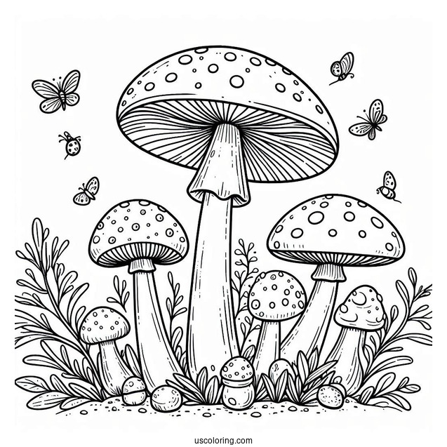Tall Amanita Muscaria Mushroom Coloring Page