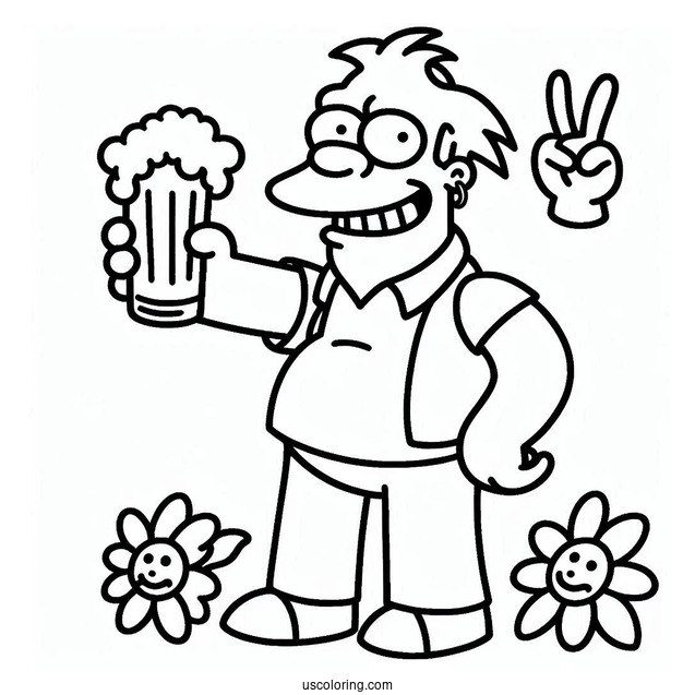 Simpsons Coloring Pages Of Barney Gumple Holding A Beer