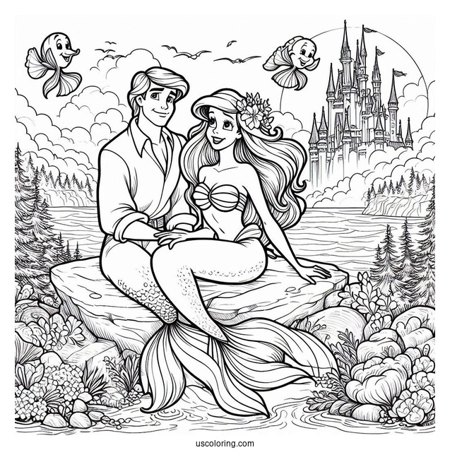 Ariel And Prince Eric On Land Coloring Sheet