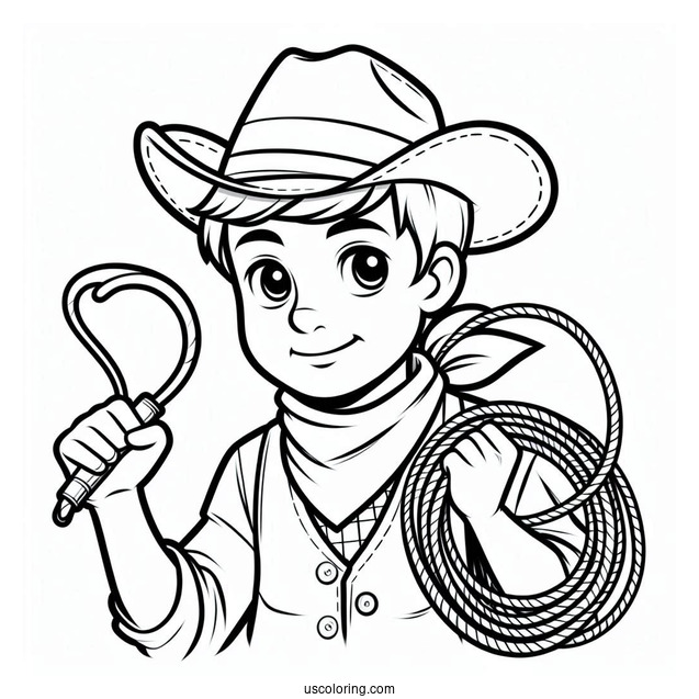 Cowboy Coloring Page Holding A Lasso