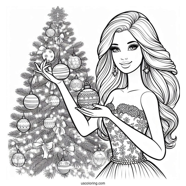 Barbie Handing Ornaments On Christmas Tree