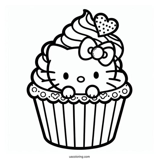 Adorable Hello Kitty Cupcake Coloring Page