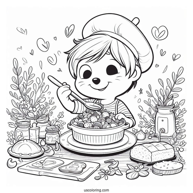 Cute Ratatouille Coloring Page Eating leftovers With Emile