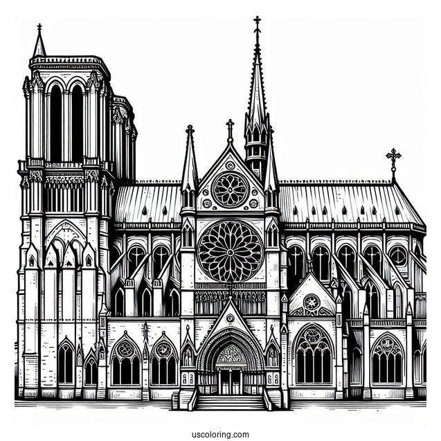 Church Coloring Page Of Notre Dame Cathedral