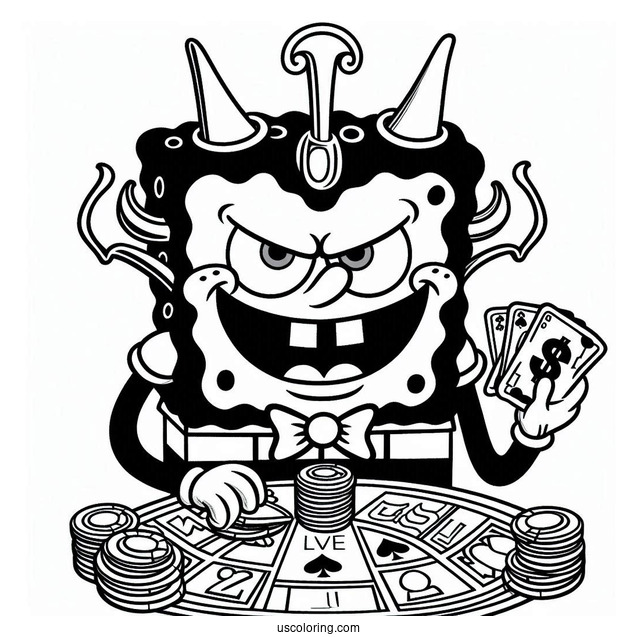 SpongeBob Coloring Page Of Evil Blackjack For Kids