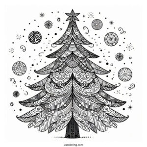 Christmas Tree Zentangle To Color