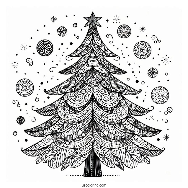 Christmas Tree Zentangle To Color