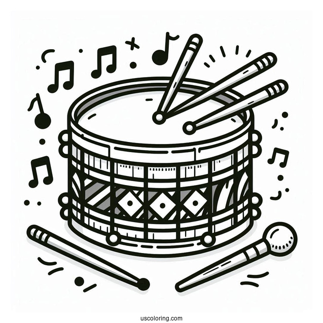 Music Coloring Page Of Drum With Drumsticks For Preschoolers
