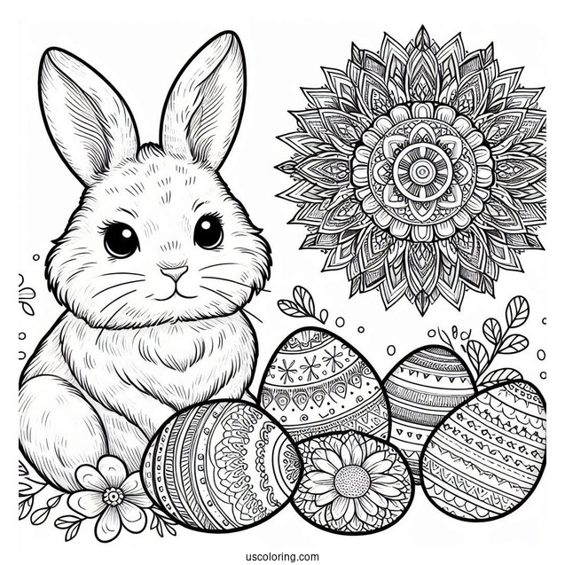 Detailed Easter Bunny Coloring Page And Eggs Mandala