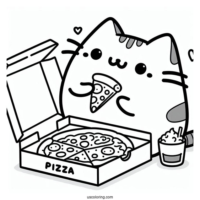Coloring Page Of Pusheen Eating Pizza In Box