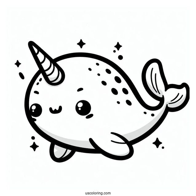 Kawaii Baby Narwhal Coloring Page For Kids