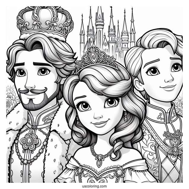 Sofia The First Coloring Pages With King Roland, Queen Miranda, Princess Amber, And Prince James