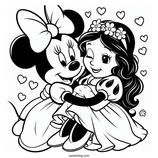 Minnie Mouse Hugging Snow White Coloring Pages For Kids