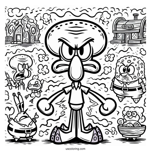 Angry Squidward Coloring Page Inside The Krusty Krab