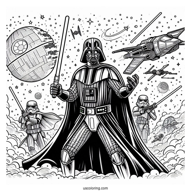 Darth Vader In A Battle Coloring Page