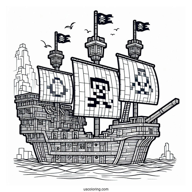 Fun Minecraft Pirate Ship Coloring Page For Kids