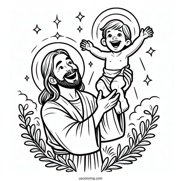 Laughing Jesus Coloring Pages Raising A Boy In The Air