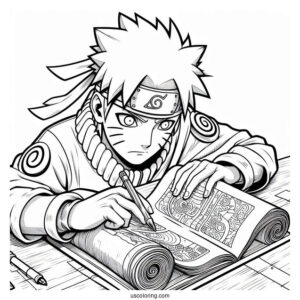 Detailed Naruto Coloring Page Studying Scroll