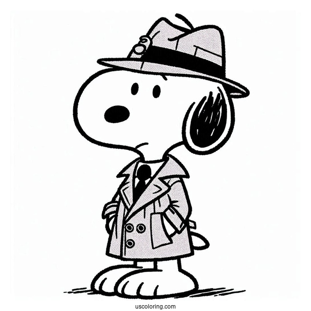 Snoopy As a Detective Coloring Sheet