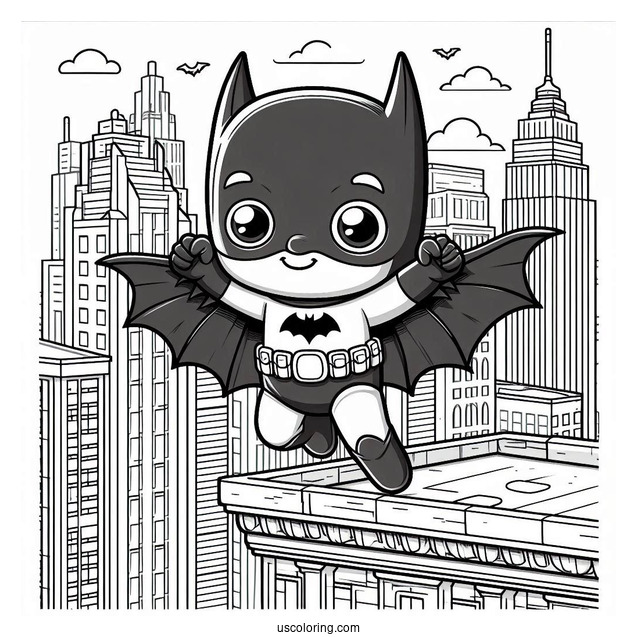 Cute Batman Jumping Off Building To Color