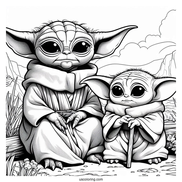 Detailed Coloring Sheet Of Din Djarin And Baby Yoda