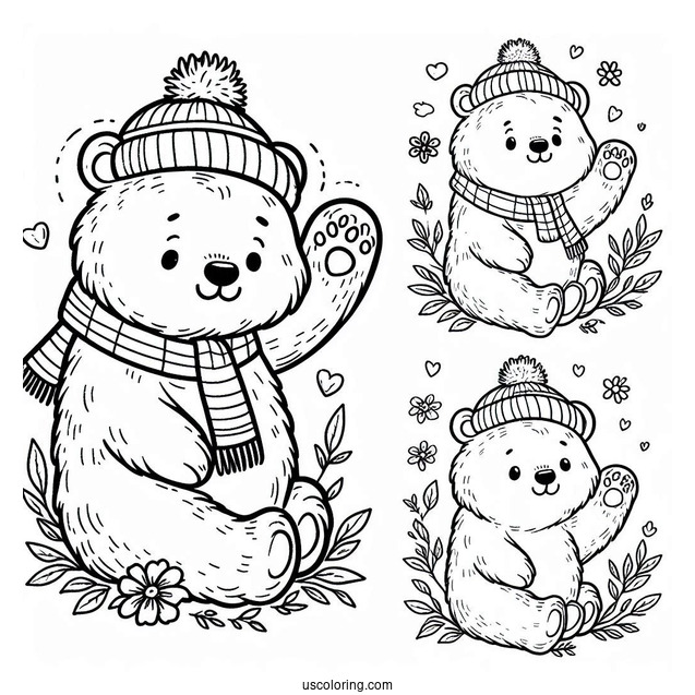 Fluffy Bear Coloring Page With One Paw Raised