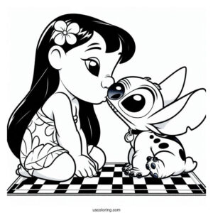 Lilo Kissing Stitch On The Check Coloring Page