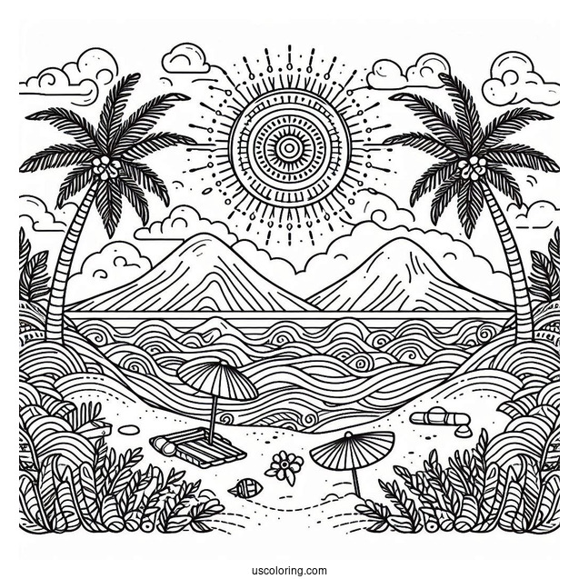 Summer Coloring Page Of Beach Landscape Mandala