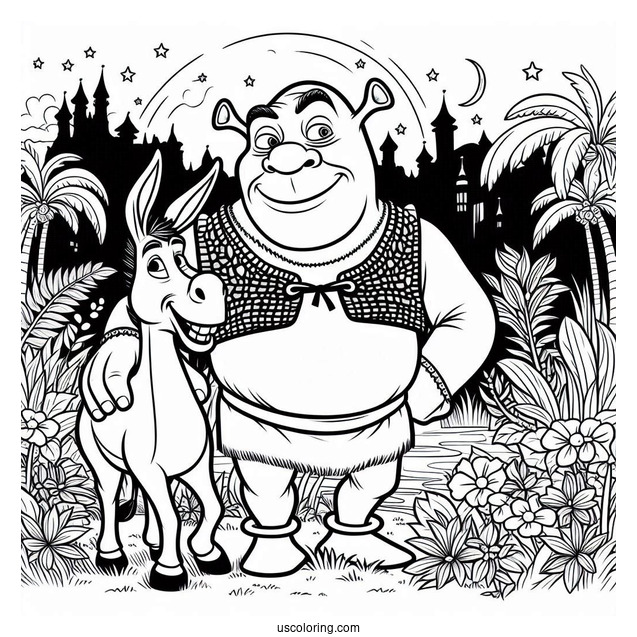 Shrek And Donkey In Duloc Coloring Page