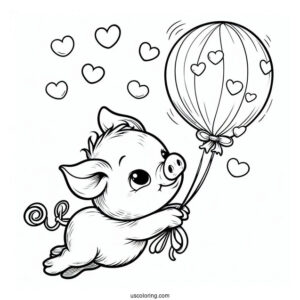Piglet Coloring Page In The Air Clinging To A Balloon