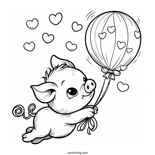 Piglet Coloring Page In The Air Clinging To A Balloon