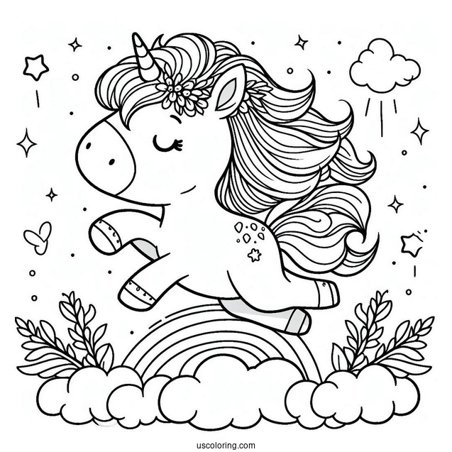 Cute Coloring Page Unicorn Leaping In The Air For Preschoolers