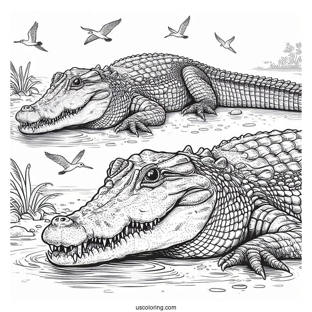 Realistic Coloring Page Of American Crocodile