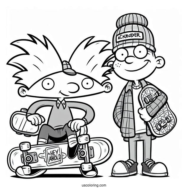 Nickelodeon Coloring Page Of Hey Arnold With Gerald Holding Skateboards