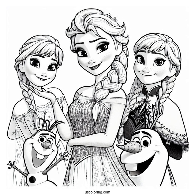 Elsa With Olaf, Anna, Sven And Kristoff