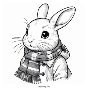 Realistic Rabbit Coloring Page Wearing A Scarf And Jacket