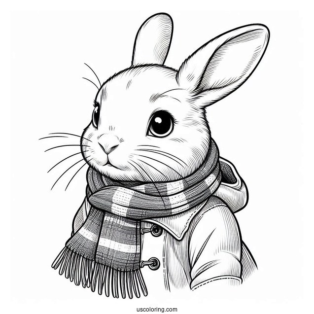 Realistic Rabbit Coloring Page Wearing A Scarf And Jacket
