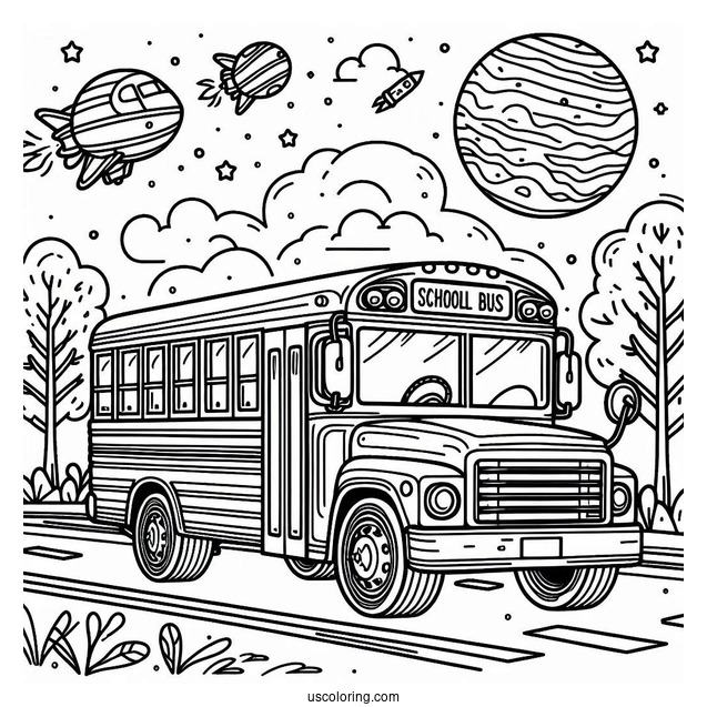 Detailed School Bus Coloring Sheet For Kids
