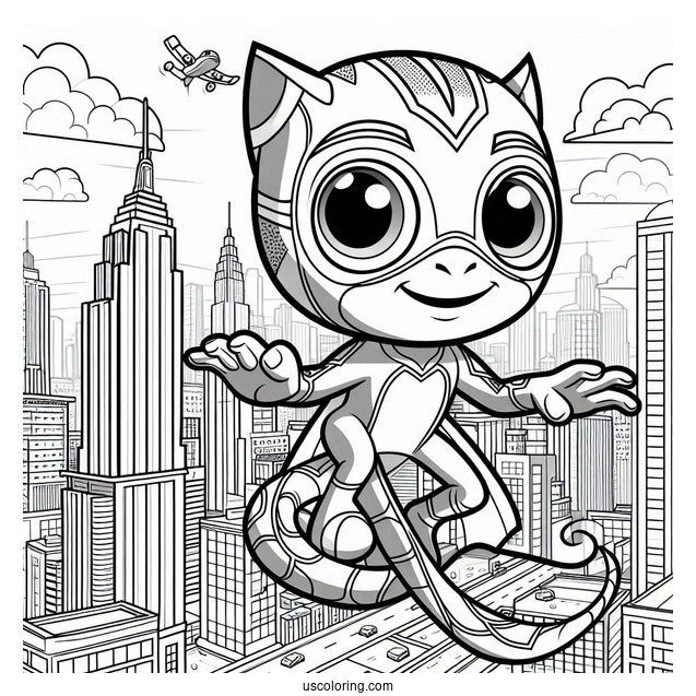 Detailed PJ Masks Coloring Page Of Gekko In City