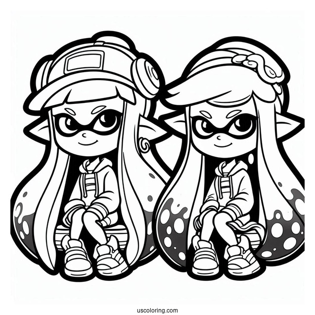 Splatoon Coloring Page Of Squid Sisters Callie And Marie