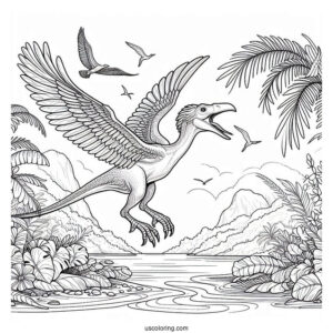 Archaeopteryx Soaring In The Sky Coloring Page For Kids