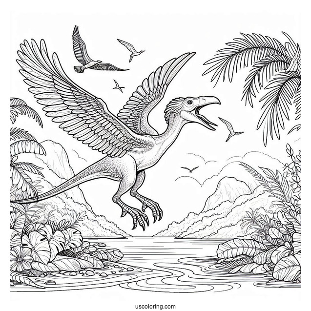 Archaeopteryx Soaring In The Sky Coloring Page For Kids