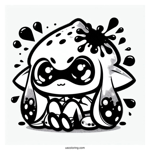 Chibi Splatoon Coloring Page Of Squid With Ink Splatter Poster